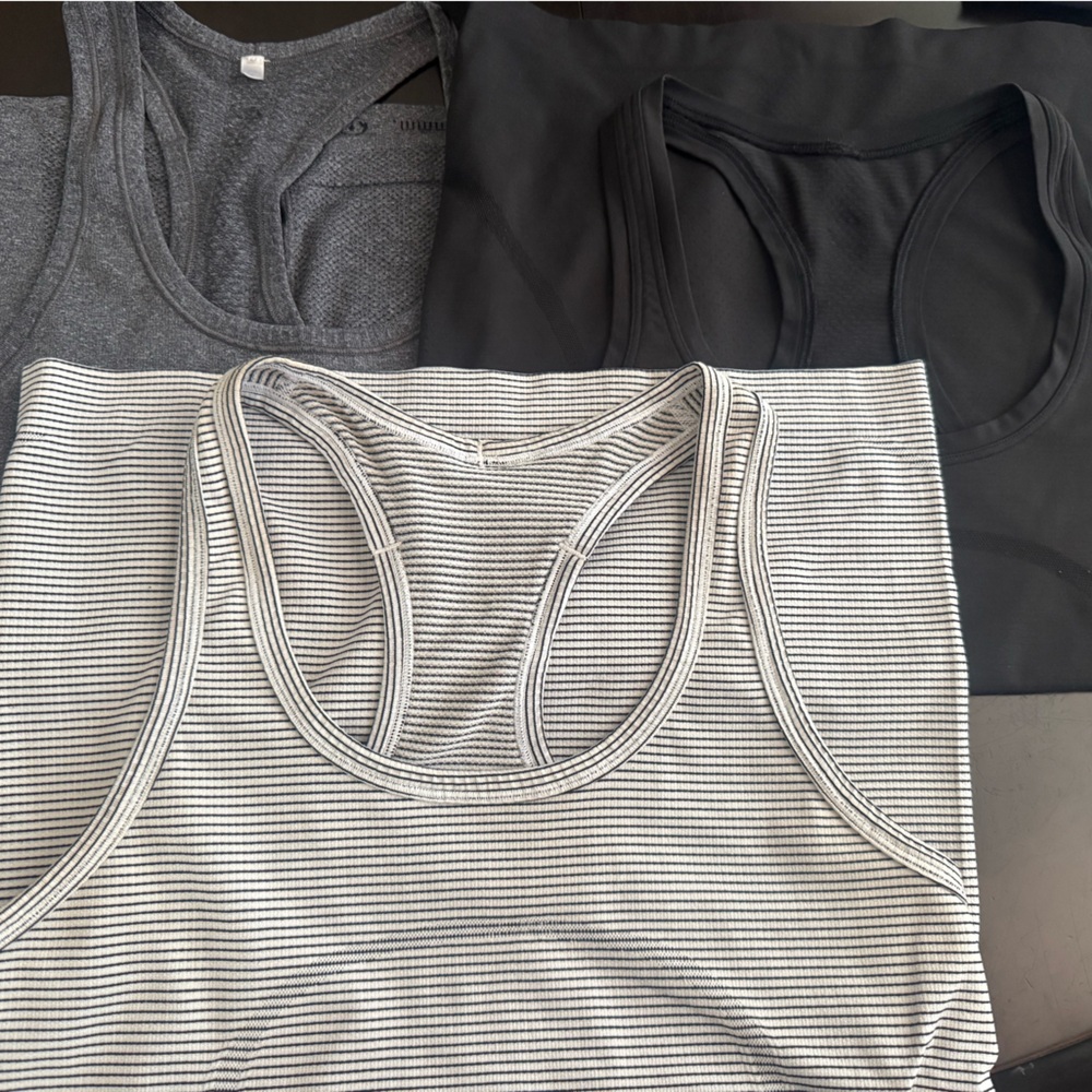 Lululemon swiftly tech tanks set of 3 
Black, gray & stripe